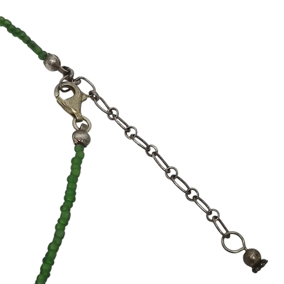 VINTAGE GENUINE TURQUOISE PENDANT SEED BEAD & STERLING SILVER NECKLACE - Picture 6 of 6